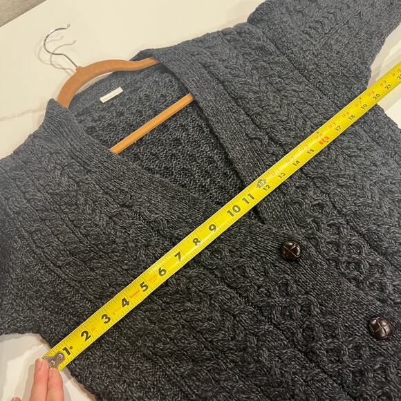 Celtic & Co 100% merino wool cable boyfriend cardigan small heathered navy blue - Picture 5 of 13